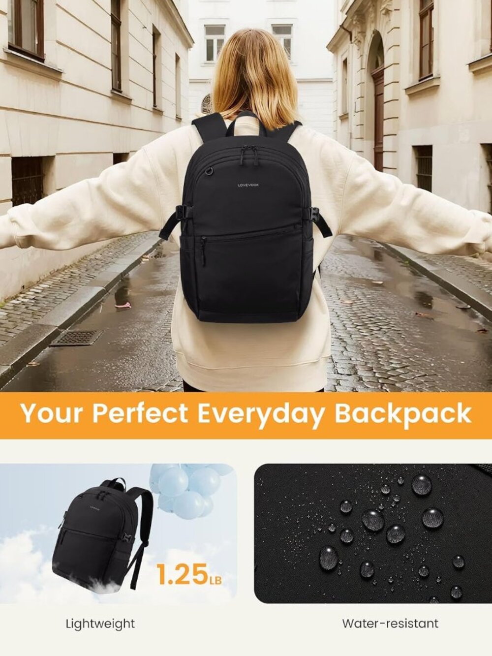 Unisex Casual Backpack, Durable Work College Backpack for Women | Lightweight Wa - Picture 4 of 6